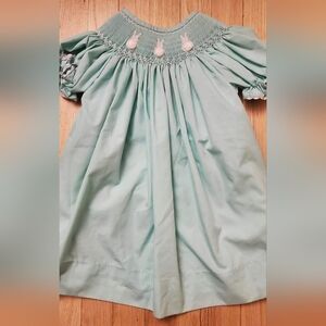 Handmade Easter Bunny Dress from Etsy. Size 18-24. 3 rabbits On Collar.